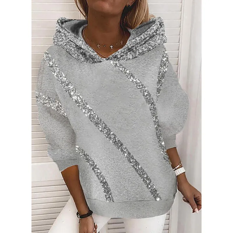 Women winter fashion glitter stripes pullover hoodie sweatshirt